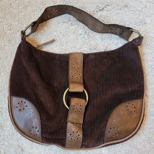 Bebe Y2K Brown Courderoy Leather Hobo Shoulder bag